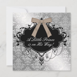 Elegant Silver Brown Prince Baby Boy Shower Invitation