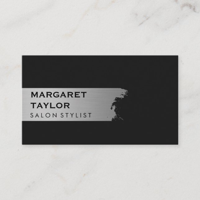 Elegant Silver Brushed / Black Business Card (Front)