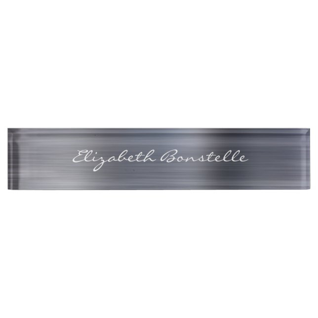 Elegant Silver Brushed Metal Foil Handwriting Nameplate (Front)