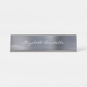 Elegant Silver Brushed Metal Handwriting Desk Name Plate