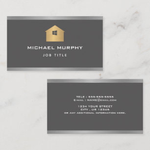 Elegant Silver Brushed Metal Home Logo Business Card