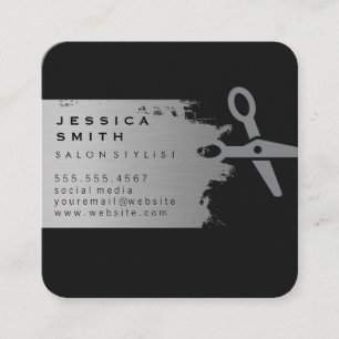 Elegant Silver Brushed Salon Cuts Square Business Card