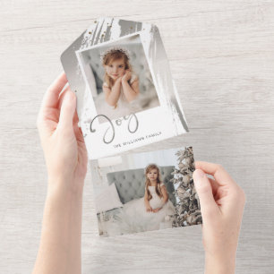 Elegant Silver Brushstrokes w/Joy Script Photo All In One Invitation