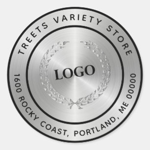  Elegant Silver Business Logo Company Classic Round Sticker