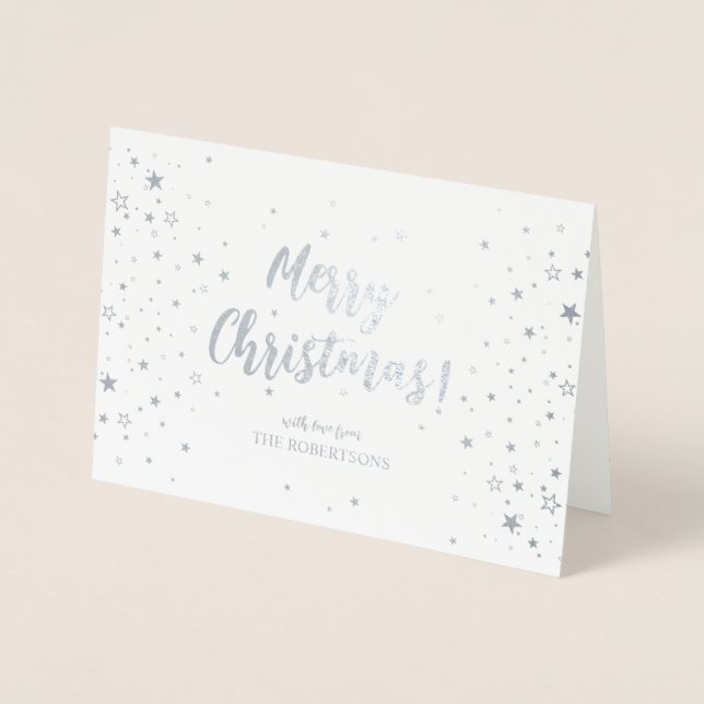 Elegant Silver Calligraphy Christmas Foil Card (Front)