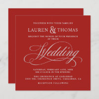 Elegant Silver Calligraphy on Rich Red Wedding