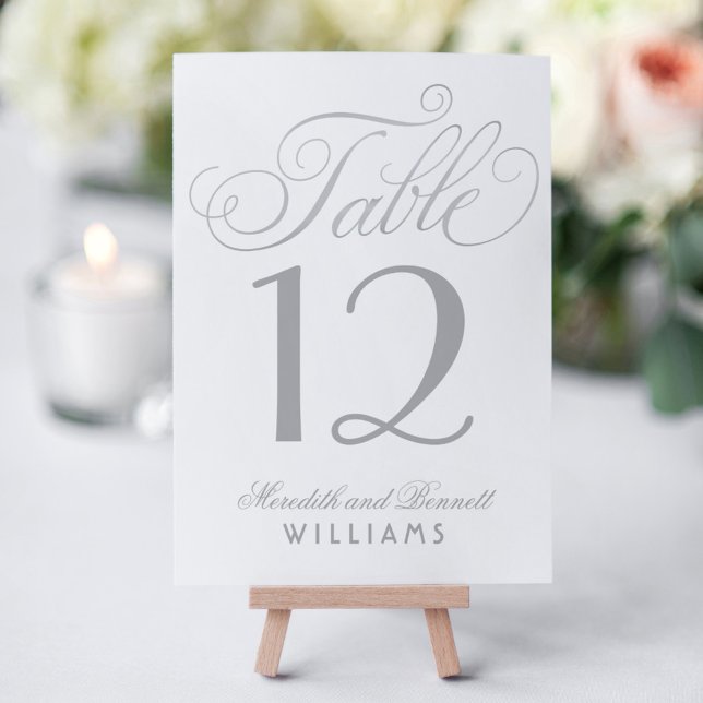 Elegant Silver Calligraphy Script Monogram Table Number (Creator Uploaded)