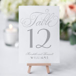 Elegant Silver Calligraphy Script Wedding Monogram Table Number<br><div class="desc">Each table number card must be customised and individually added to the shopping cart. Elegant silver grey coloured design on white background features beautiful script writing with a wedding monogram / table number that appears on both sides of the card.</div>