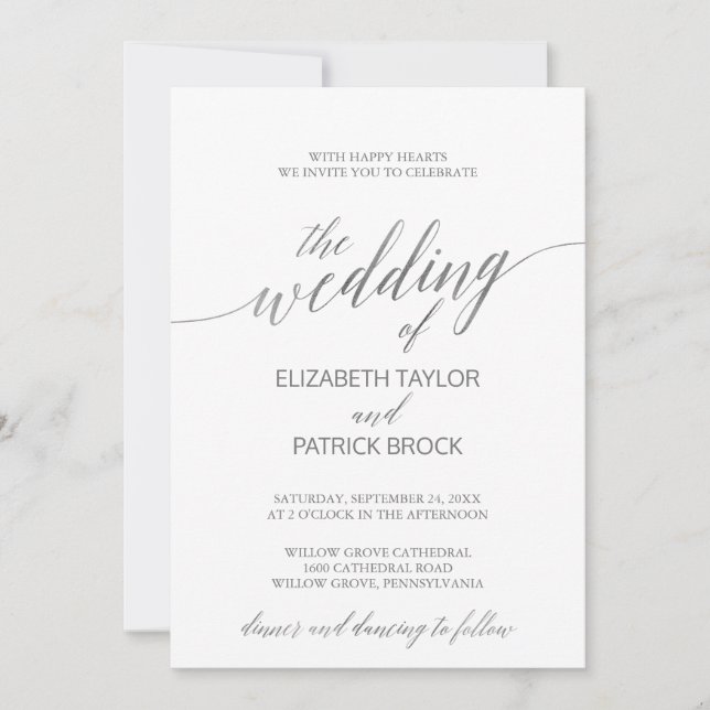 Elegant Silver Calligraphy The Wedding Of Invitation (Front)