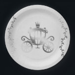 Elegant Silver Carriage White Storybook Royal Paper Plate<br><div class="desc">Customise with any text. Matching items are available.</div>