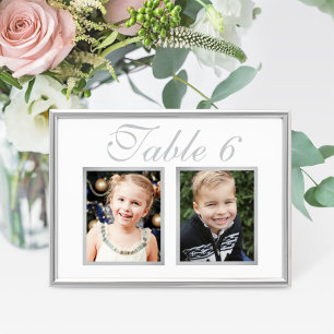Elegant Silver Childhood Photo Table Number Card