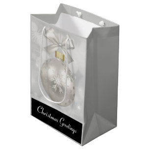 Elegant Silver Christmas Ball on Bokeh Lights Medium Gift Bag