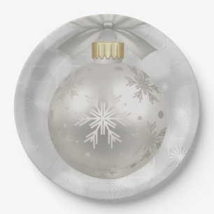 Elegant Silver Christmas Ball on Bokeh Lights Paper Plate