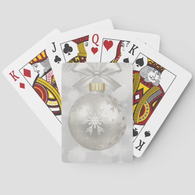 Elegant Silver Christmas Ball on Bokeh Lights Playing Cards (Back)