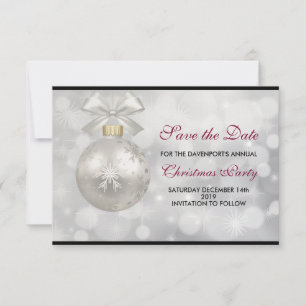 Elegant Silver Christmas Ball on Bokeh Lights Save The Date