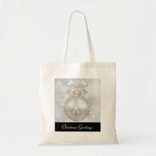 Elegant Silver Christmas Ball on Bokeh Lights Tote Bag