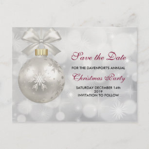 Elegant Silver Christmas Ball Save the Date Postcard