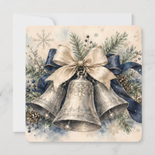 Elegant Silver Christmas Bells Watercolor Holiday Card