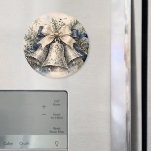Elegant Silver Christmas Bells Watercolor Magnet