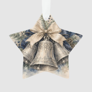 Elegant Silver Christmas Bells Watercolor Ornament