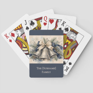 Elegant Silver Christmas Bells Watercolor Playing Cards