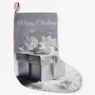 Elegant Silver Christmas Gift Box with Snowflakes  Small Christmas Stocking