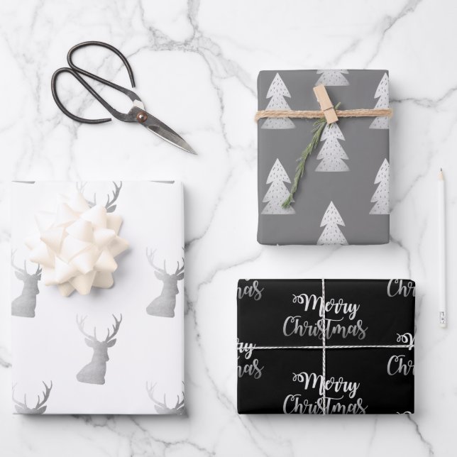 Elegant silver Christmas patterns  Wrapping Paper Sheet (Front)