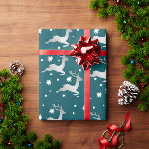 Elegant Silver Christmas Reindeer Pattern Wrapping Paper