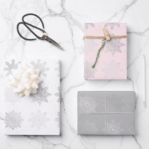 Elegant Silver Christmas Snowflake Pattern   Wrapping Paper Sheet