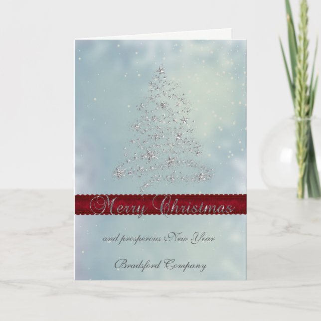 Elegant Silver  Christmas Tree,Corporate Holiday Card (Front)