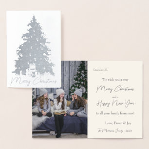 Elegant Silver Christmas Tree & Gifts Photo Real Foil Card