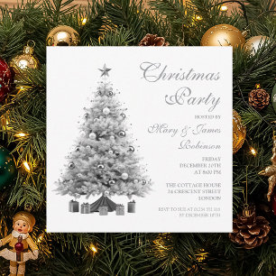 Elegant Silver Christmas Tree Holiday Party Invitation