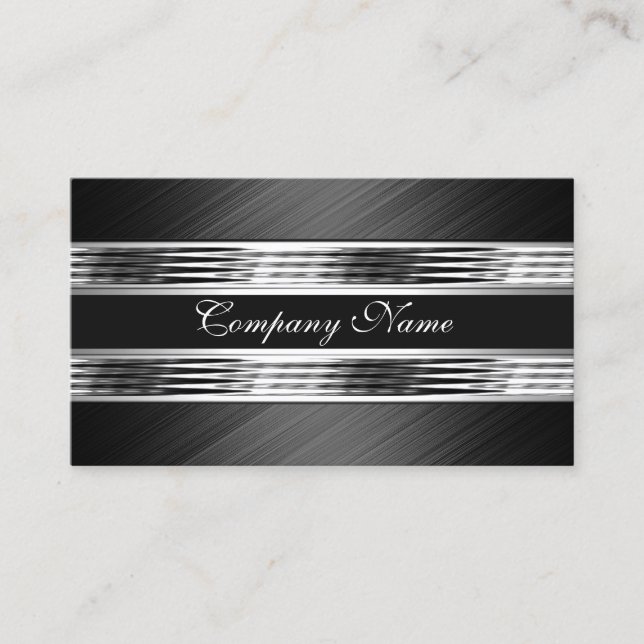 Elegant Silver Chrome Metal Black 2 Business Card (Front)