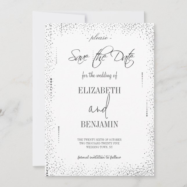 Elegant silver classy minimalist save the date (Front)
