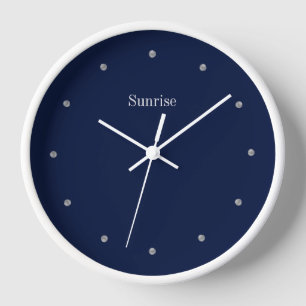 Elegant Silver Coloured Dots on Navy Blue Large Cl Clock