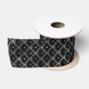Elegant Silver Concentric Grid Art Deco Pattern Satin Ribbon