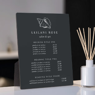Elegant Silver Conch Shell Pricing/Services Plaque