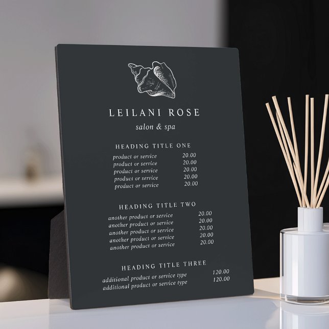 Elegant Silver Conch Shell Pricing/Services Plaque (Creator Uploaded)