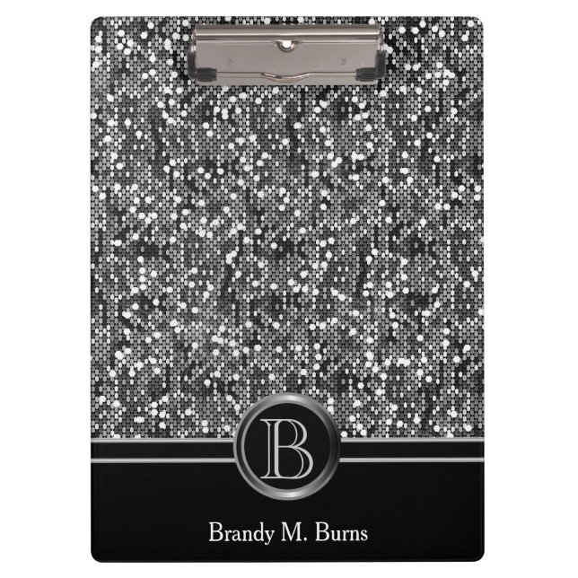 Elegant Silver Confetti Glitter Print Clipboard (Front)