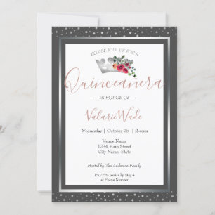 Elegant Silver Crown Quinceanera Budget Invitation