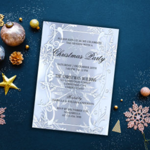 Elegant Silver Crystal Snowflake Christmas Party Invitation