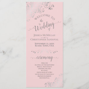 Elegant Silver Curls Blush Pink & Grey Wedding Programme