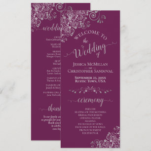 Elegant Silver Curls Cassis Purple Magenta Wedding Programme