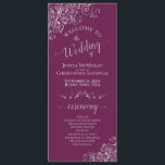 Elegant Silver Curls Cassis Purple Magenta Wedding Programme<br><div class="desc">This beautiful wedding program features an elegant design with pale grey text on a cassis purple, magenta, or berry coloured background and lacy silver grey faux foil curls and swirls in the corners. The titles are written in fancy script calligraphy, and there is space for your ceremony and wedding party...</div>