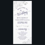 Elegant Silver Curls Navy Blue on White Wedding Programme<br><div class="desc">This beautiful wedding program features an elegant design with navy blue text on a white background and lacy silver grey faux foil curls and swirls in the corners. The titles are written in fancy script calligraphy, and there is space for your ceremony and wedding party details, as well as a...</div>