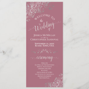 Elegant Silver Curls on Dusty Rose Simple Wedding Programme