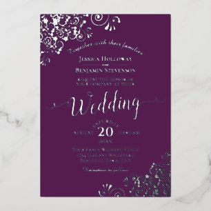 Elegant Silver Curls on Plum Purple Wedding