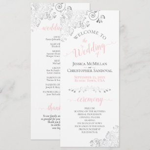 Elegant Silver Curls Pink & Grey on White Wedding Programme