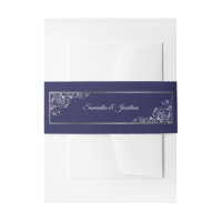 Elegant Silver Curls & Swirls Navy Blue Wedding