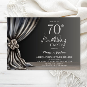 Elegant Silver Curtain 70th Birthday Party Invitation